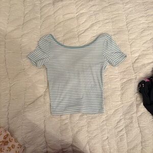 Open-back Mint and white striped tee